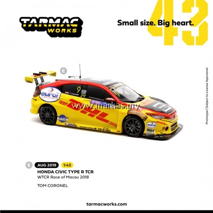  (PO) TARMAC WORKS 1/43 HONDA CIVIC TYPE R TCR WTCR RACE OF MACAU 2018 #9