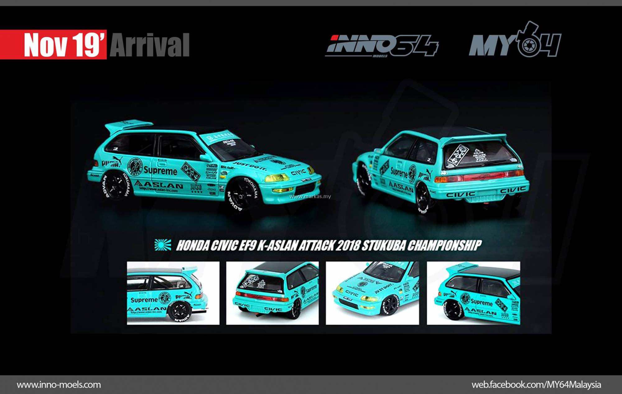 ミニカー inno64 1/64 K-ASLAN HONDA CIVIC EF9 INNO MODELS INNO64 1/64 HONDA CIVIC EF9 K-ASLAN ATTACK TSUKUBA