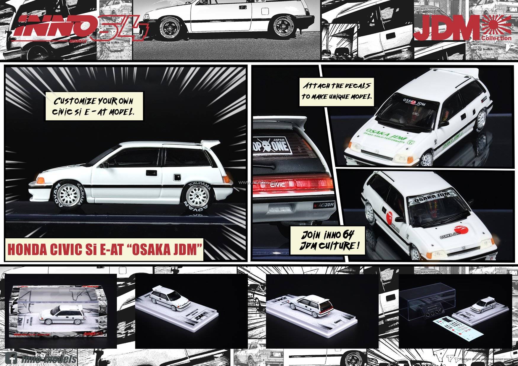 INNO MODELS INNO64 1/64 HONDA CIVIC SI E-AT OSAKA JDM COLLECTION