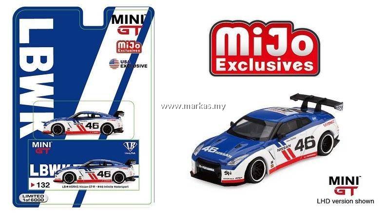 MINI GT X MIJO EXCLUSIVE 1/64 #132 LB☆WORKS NISSAN GT-R #46 INFINITY