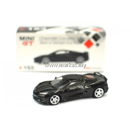 MINI GT 1/64 #153 CHEVROLET CORVETTE STINGRAY 2020 BLACK WITH MIDNIGHT GRAY STRIPE