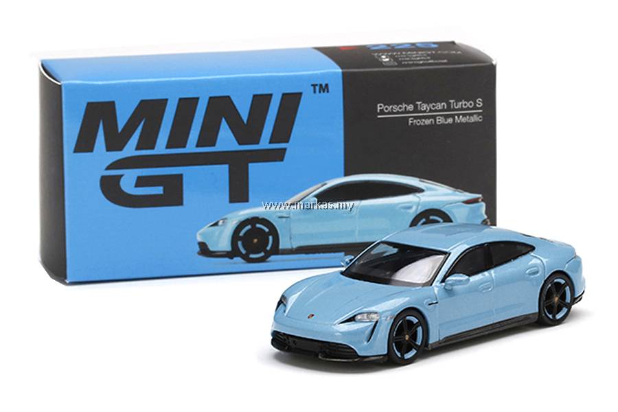 MINI GT 1/64 #225 PORSCHE TAYCAN TURBO S FROZEN BLUE METALLIC