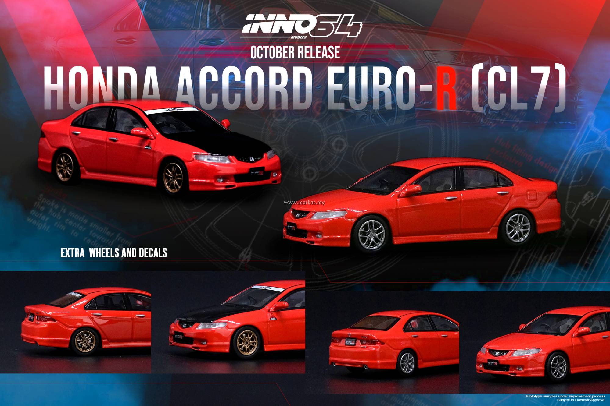 INNO MODELS INNO64 1/64 HONDA ACCORD EURO R CL7 MILANO RED WITH