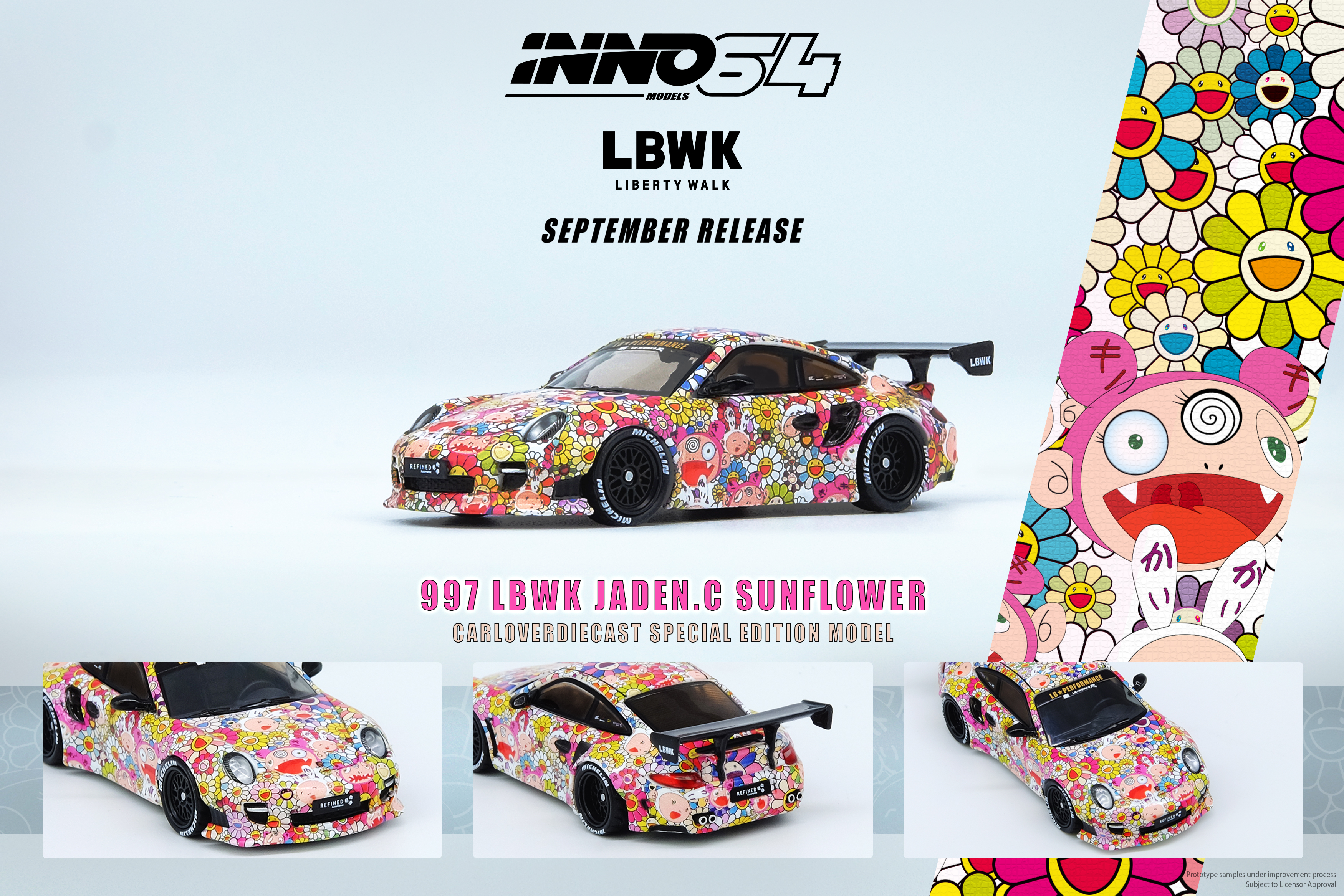 INNO MODELS INNO64 1/64 PORSCHE 997 LBWK JADEN.C SUNFLOWERS