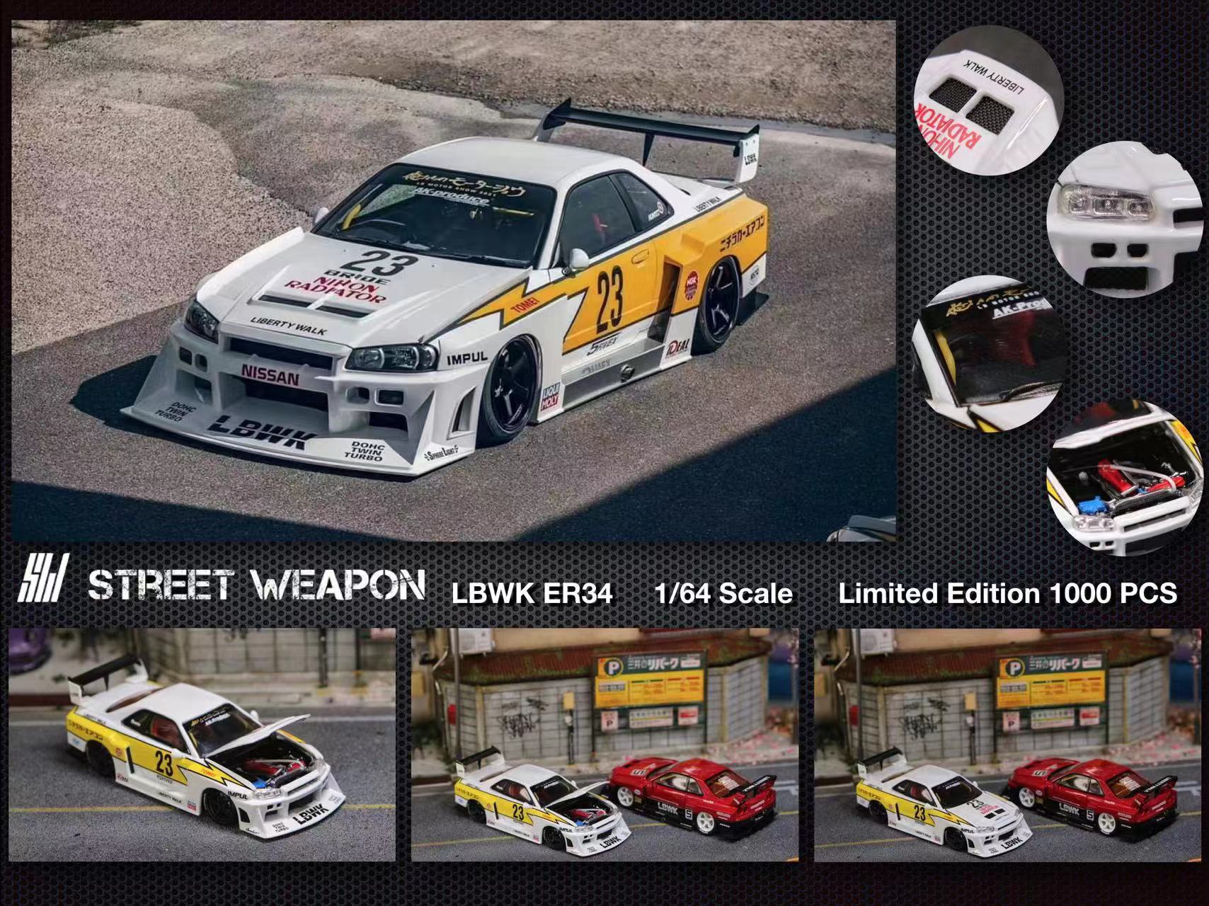 Preorder] Street Weapon 1:64 NISSAN LBWK ER34 - Black Carbon
